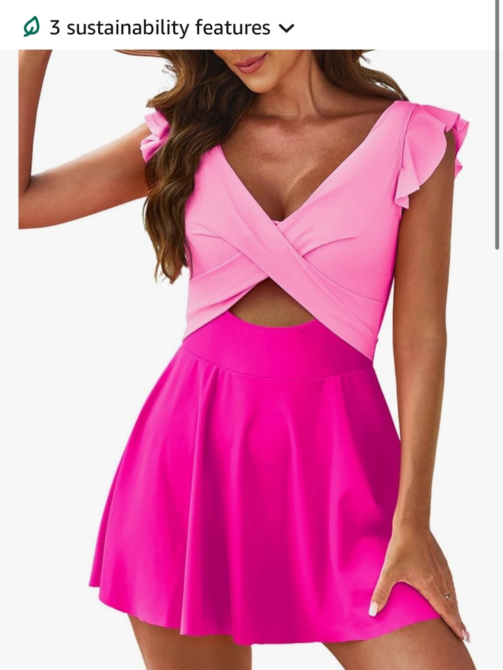 Pink Cross-Front Ruffle sleeve swim Dress